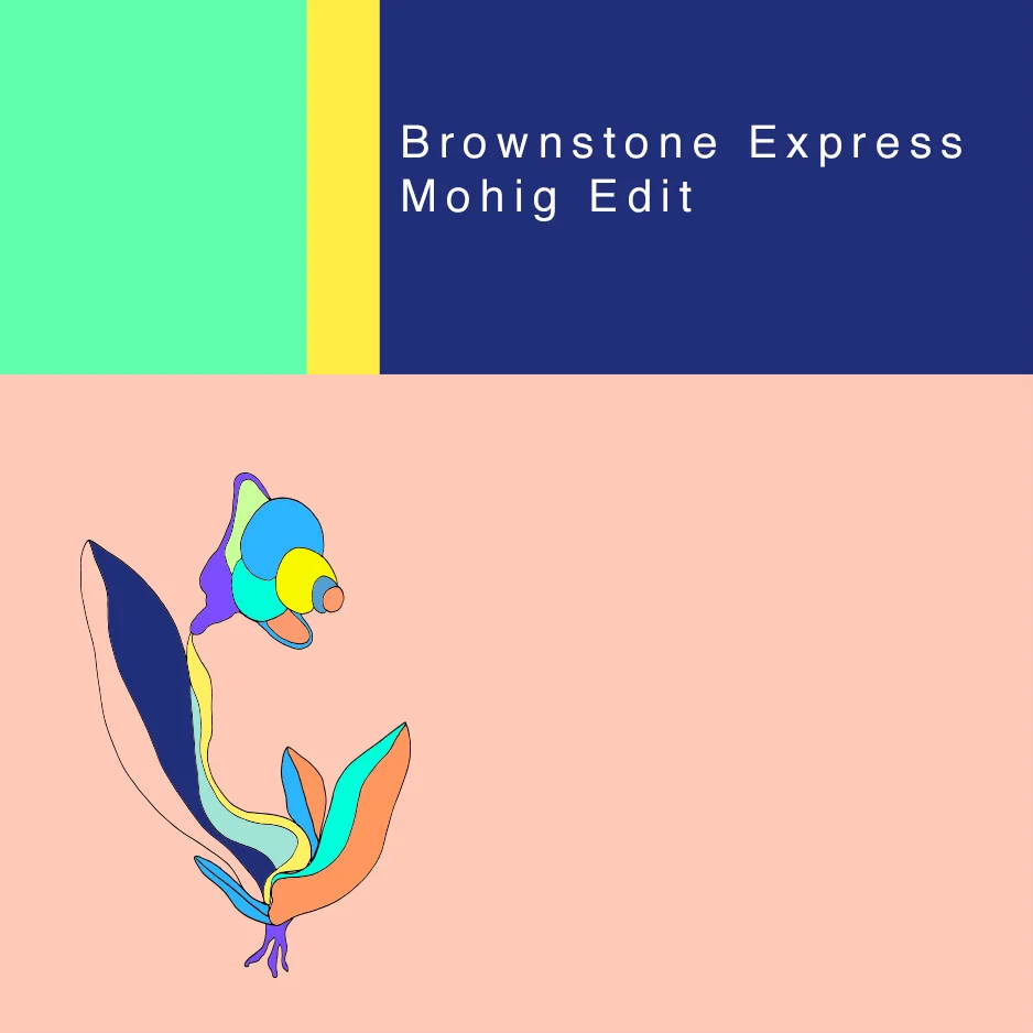 Track artwork Brownstone Express, Mohig Edit: a snail-like flower on peach and navy fields