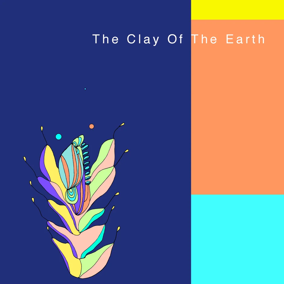 Track artwork The Clay Of The Earth: a leafy plant in pastel colors on navy and coral fields