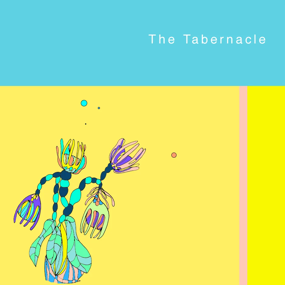 Track artwork The Tabernacle: a branching plant with petal bulbs on yellow under a light blue band
