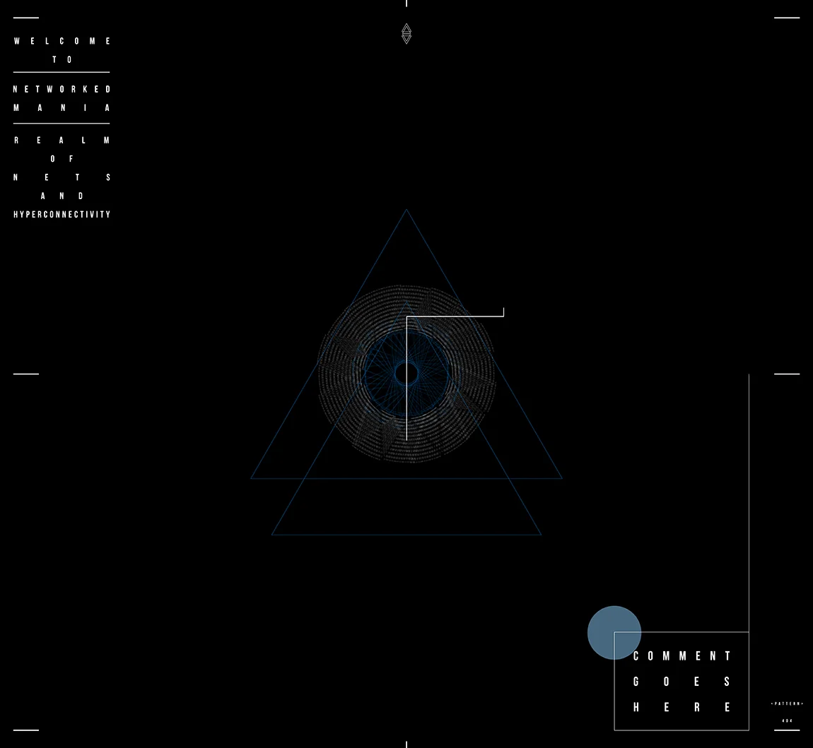 A gray dotted ring like an eye inside two blue triangle outlines on black
