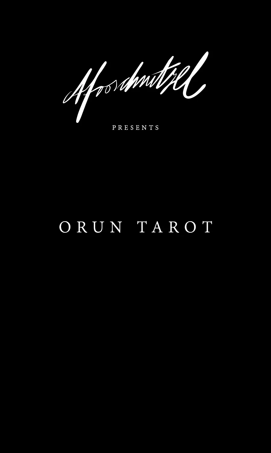 Title card: the Afroschnitzel signature, the word Presents and Orun Tarot in spaced serif capitals on black