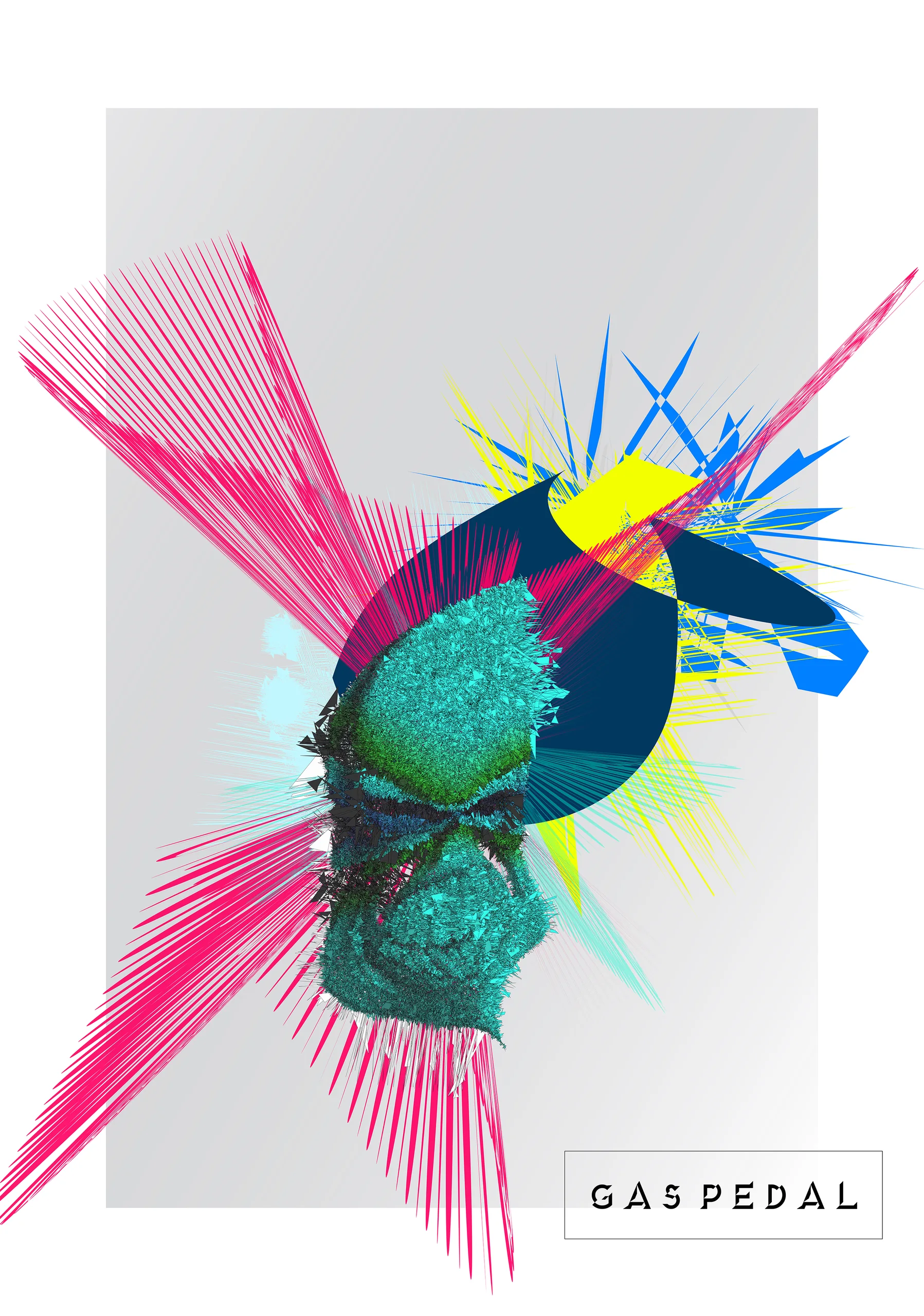 A teal form crossed by pink and blue line bursts on light gray, labeled Gas Pedal